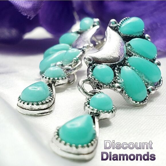 Vintage Kingman Turquoise Drop Dangle French Hook Earrings 925 Silver Women's - Picture 6 of 9